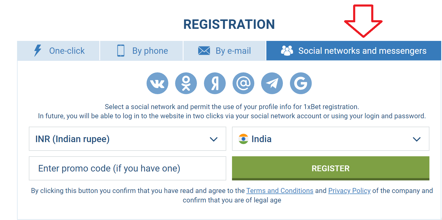 1xBet account register